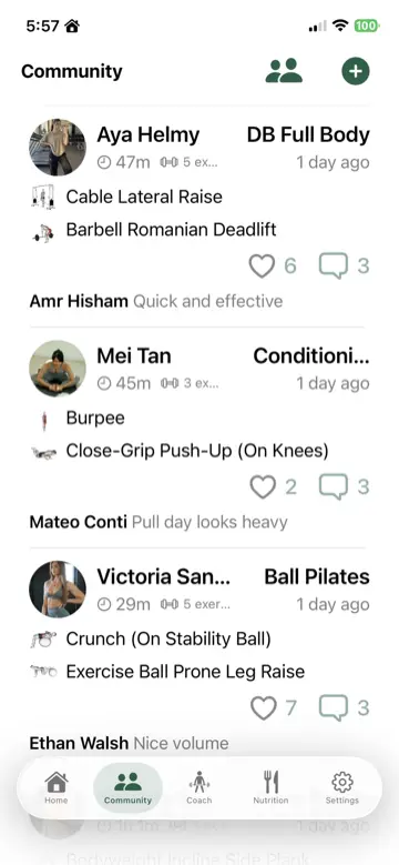 Community workout feed